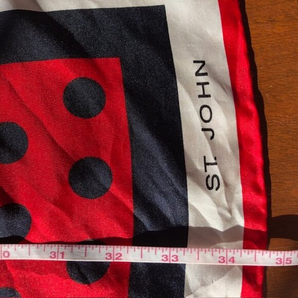 ST. JOHN Red White Blue Polka Dot Square Scarf Vintage Rare - Picture 14 of 16
